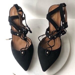 AQUAZZURA BEL AIR Black Pointed Toe Pumps